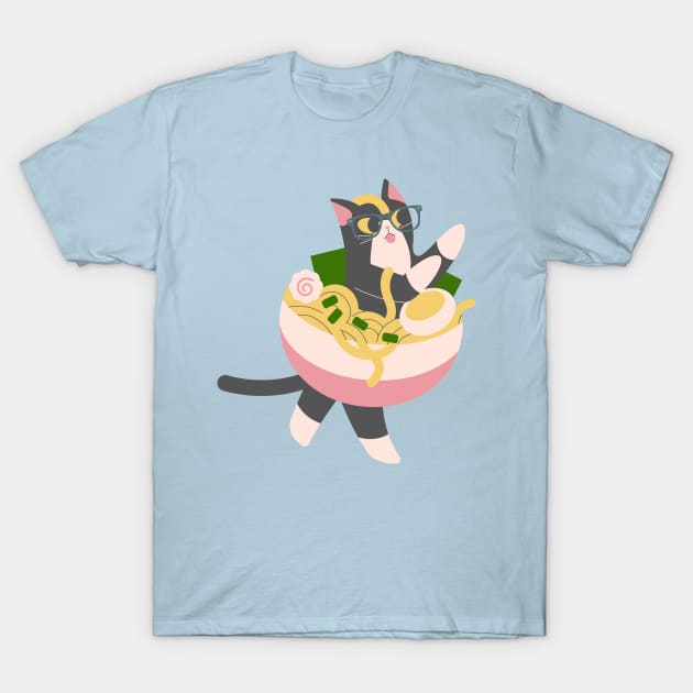 Silly Ramen Bowl Cat T-Shirt by geekgals